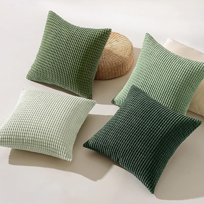 MIULEE Sage Green Pillow Covers 16x16 Inch Set of 4 Spring Boho Farmhouse Home Decor Mordern Nordic Throw Pillows Covers Soft Corduroy for Couch Bed Sofa Living Room Forest Green