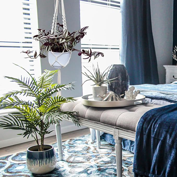 Plant Hanger, Indoor Hanging Planter Basket, Beads Decorative Flower Pot Holder, for Indoor Outdoor Boho Home Decor 35 Inch, Ivory (POTS NOT Included)