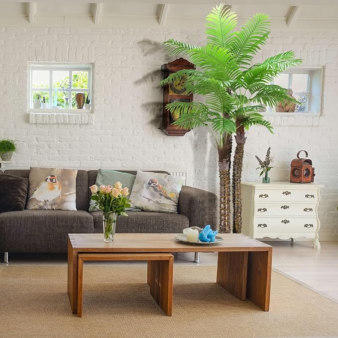 8ft Artificial Phoenix Palm Tree 3 Trunks UV Resistant Fake Palm Plants Outdoor Indoor Large Faux Coconut Silk Palm Plants Tropical Fake Tree for Outside Porch Patio Garden Home Office Decor (96inch)