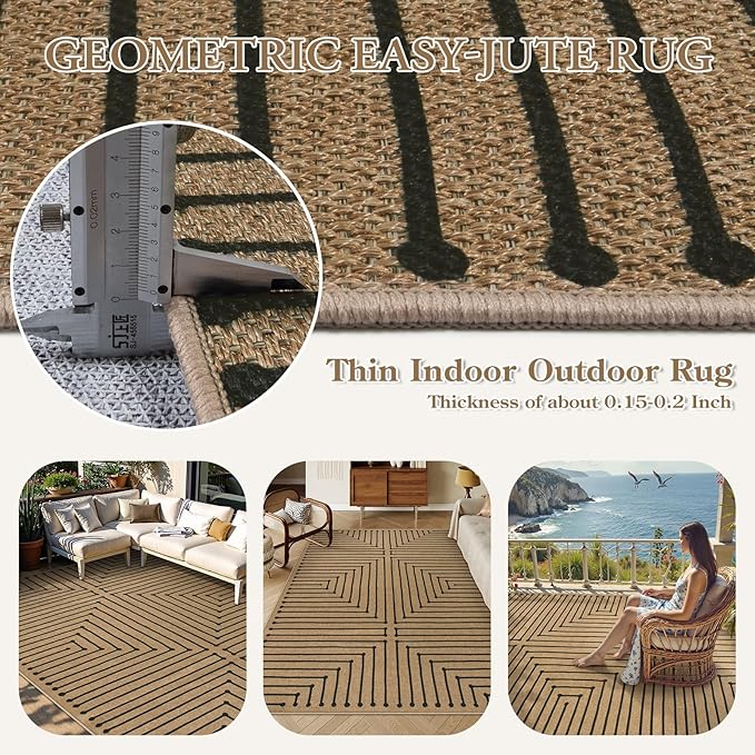 Lahome Neutral Geometric Washable Rugs 8x10, Farmhouse Living Room Outdoor Patio Rug, Nature Rhombus Non Slip Non Shedding Indoor Outdoor Carpet for Backyard Deck Office Classroom Decor