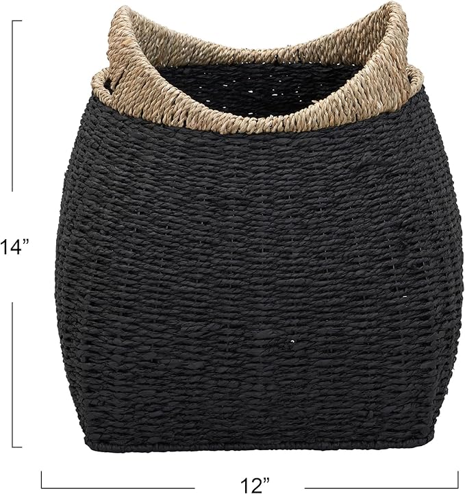 Household Essentials Handled Basket, Two Tone Seagrass and Paper Rope