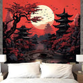 Atrippy Extra Large Anime Wall Tapestry for Bedroom Aesthetic, Black Red Japanese Forest Moon Wall Art Decor Tapestries Wall Hanging, Vintage Dark Nature Mountain Landscape Backdrop for Living Room 71"X90"