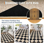 GarveeHome Easy Jute Area Rugs 6x9 for Living Room Non-Slip Backing Checkered Rugs Machine Washable Modern Indoor Outdoor Carpets for Dining Room Nursery Patio Bedroom Backyard Camping Black