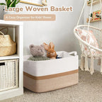 Goodpick Large Woven Blanket Basket 21.6" x 14.9" x 11.8" Storage Baskets for Organizing, Cotton Rope Basket for Home Decor Living Room Nursery, Toy Baskets Storage Kids, White & Camel Mix