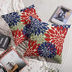 Blue Green Red Pillow Covers 24X24 Inch Set of 2, Modern Dahlia Floral Print Decorative Throw Pillow Covers Outdoor Farmhouse Cushion Case for Home Couch Sofa Bed Decoration