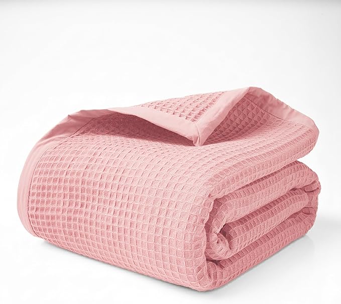 Salt Earth GOTS Certified 100% Organic Cotton Throw Blanket, 108"x90" Waffle Blankets & Throws for Bed, Throw Blanket for Couch, Cozy Christmas Blankets and Throws for Christmas Gifts (Misty Rose)