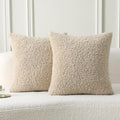 FUTEI Beige Throw Pillow Covers 22x22 Inch Set of 2,Furry Faux Fur Teddy Boucle Textured Cushion Covers,Soft Fluffy Decorative Pillow Case,Home Decor for Couch Bed Living Room Office Car