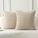 FUTEI Beige Throw Pillow Covers 22x22 Inch Set of 2,Furry Faux Fur Teddy Boucle Textured Cushion Covers,Soft Fluffy Decorative Pillow Case,Home Decor for Couch Bed Living Room Office Car