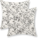 Black and Cream Pillow Covers 18x18 Set of 2 Vintage Floral Chinoiserie Throw Pillows Rustic Toile Flower Decorative Pillow Cases Outdoor Chinoiserie Decor Linen Cushion Case for Couch Sofa