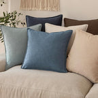 Foindtower Set of 2, Decorative Linen Soild Throw Pillow Covers Soft Accent Euro Cushion Case Boho Farmhouse Neutral Pillowcase for Couch Sofa Bedroom Living Room Home Decor 18 x 18 Inch Misty Blue