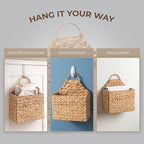 Boho Water Hyacinth Hanging Wall Basket, Flat Back Woven Storage Organizer for Mail, Books and Magazines, Decorative Wall Basket for Entryway and Farmhouse Home