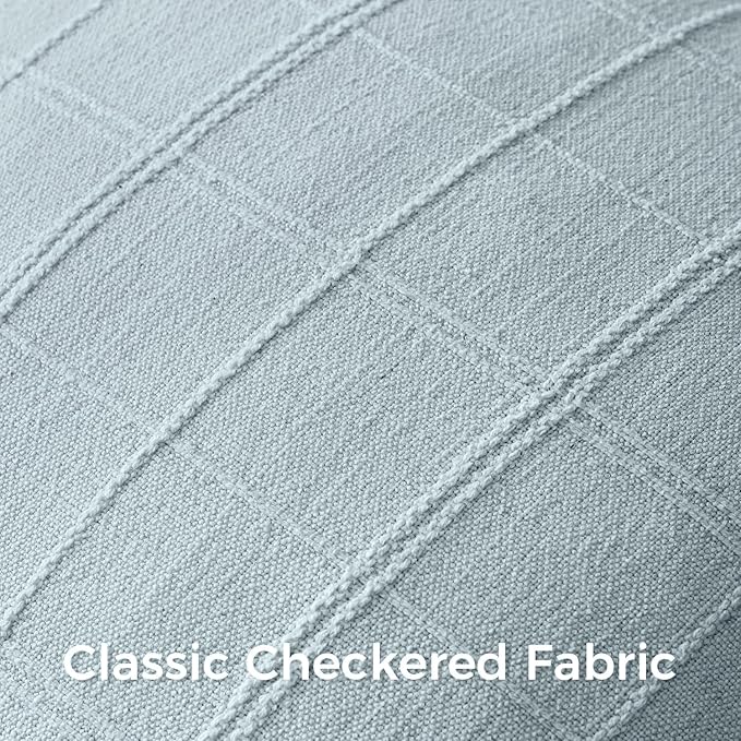 Woaboy Linen Check Throw Pillow Covers Light Blue Farmhouse Modern Boho Vintage Coastal 18x18 Inch Set of 2 Decorative Cushion Covers for Sofa Couch Bedroom Living Room Home Decor