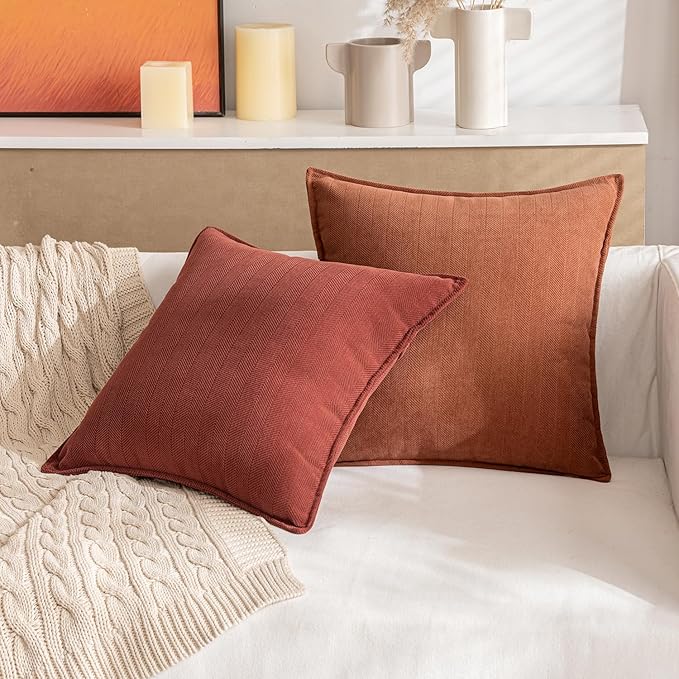 MIULEE Pack of 2 Rust Decorative Pillow Covers 18x18 Inch Soft Chenille Luxurious Couch Throw Pillows Farmhouse Cushion Covers with Elegant Design for Sofa Bedroom Living Room Home Decor