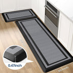 KitchenClouds [2 PCS] Kitchen Rugs Cushioned Anti-Fatigue Kitchen Mats for Floor Waterproof Kitchen Rug Set Non-Slip Comfort Standing Mat for Office, Sink, Laundry 20"×30"+20"×60",Black