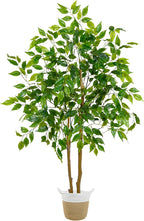 Artificial Ficus Tree, 4ft Tall Fake Ficus Tree with Basket, Faux Plant for Indoor Outdoor Home Livingroom Office Garden Porch Décor