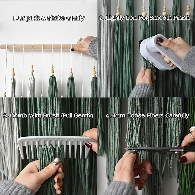 IOWER Macrame Wall Hanging Large Yarn Fiber Wall Art Geometric Aesthetic Beaded Tassel Chic Home Decor for Bedroom Living Room 39" W x 45" L