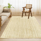 HOMEMONDE Braide Natural Jute Rug 5'x8' Boho Home Decor Area Rug - Barley White Hand Woven Rustic Vintage Reversible for Bedroom, Kitchen, Living Room, Hallway, Dining Room