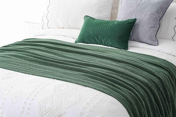 BATTILO HOME Dark Green Throw Blanket for Couch, Soft Chenille Knit Throws with Tassels for Home Decor, Christmas Green Throws for Bed Couch Cover, 60"x80"