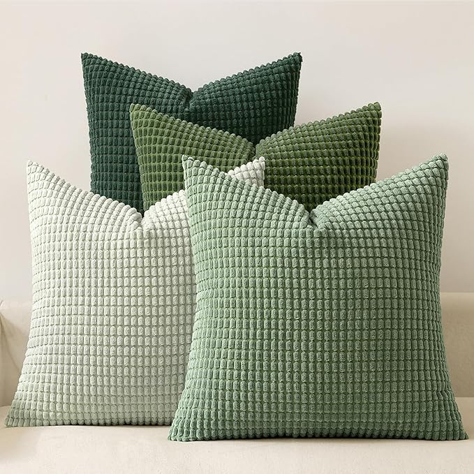 MIULEE Sage Green Pillow Covers 16x16 Inch Set of 4 Spring Boho Farmhouse Home Decor Mordern Nordic Throw Pillows Covers Soft Corduroy for Couch Bed Sofa Living Room Forest Green