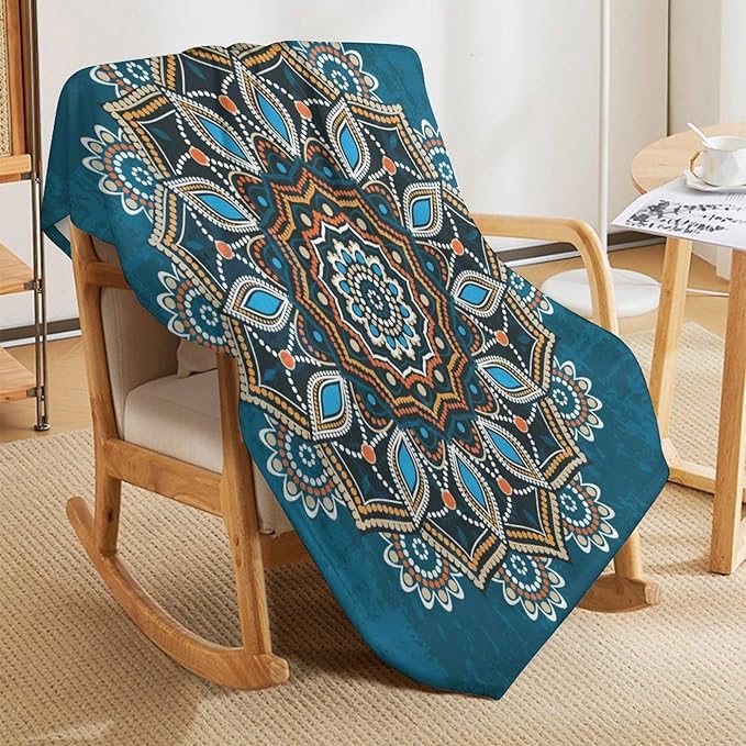 Ornamental Mandala Throw Blanket Indian Hippie Bohemian Art Floral Texture Pattern Blanket for Sofa Bed Couch Chair Or Dorm 50"x60"