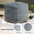 Signature Design by Ashley Chevron Handmade Woven Pouf 18 x 18, Blue and White