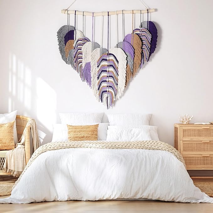 Amestrina Boho Tapestry for Bedroom, Boho Wall Decor for Bedroom, Large Wall Art for Living Room, Macrame Wall Hanging，Wall Tapestry for Living Room (Purple)