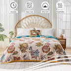 Boho Throw Blanket Farmhouse Decor Throw Blanket Bohemian Blanket for Bed 100% Cotton Muslin Woven Couch Blanket All Seasons Quilt Bedroom (Beige, 90"x98")