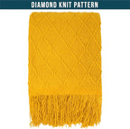 PAVILIA Mustard Yellow Knit Throw Blanket for Couch, Twin Bed, Soft Knitted Farmhouse Sofa Throw for Living Room, Lightweight Decorative Fall Blanket for Chair, Outdoor Textured Boho Blanket, 60x80