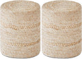 Wimarsbon 2Pcs Pouf Ottomans, Natural Seagrass Foot Stool, Hand Weaving Round Ottoman, Boho Decorative Seat, Jute Braided Pouffe Poof Accent Sitting Footrest for Living Room (Corn Husk)