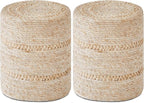 Wimarsbon 2Pcs Pouf Ottomans, Natural Seagrass Foot Stool, Hand Weaving Round Ottoman, Boho Decorative Seat, Jute Braided Pouffe Poof Accent Sitting Footrest for Living Room (Corn Husk)
