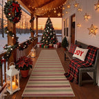 Lahome Christmas Runner Rug, 2x8 Christmas Porch Kitchen Decor for Entryway Front Door, Striped Plaid Decor Non Slip Non Shedding Xmas Decoration for Front Porch Hallway