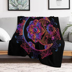 Boho Chic Throw Blanket Crescent Moon and Sun with Elements of The Mandala Pattern Blanket for Sofa Bed Couch Chair Or Dorm 70"x80"