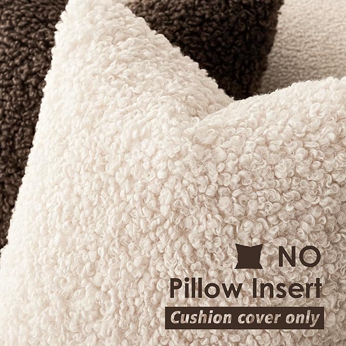 Foindtower 2 Pieces 24x24 Inch Cream Beige, Faux Fur Throw Pillow Cover Accent Sherpa Furry Pillow Covers Fuzzy Soft Pillowcases Cozy Sheepskin Decorative Fleece Cushion Case for Bed Couch Living Room