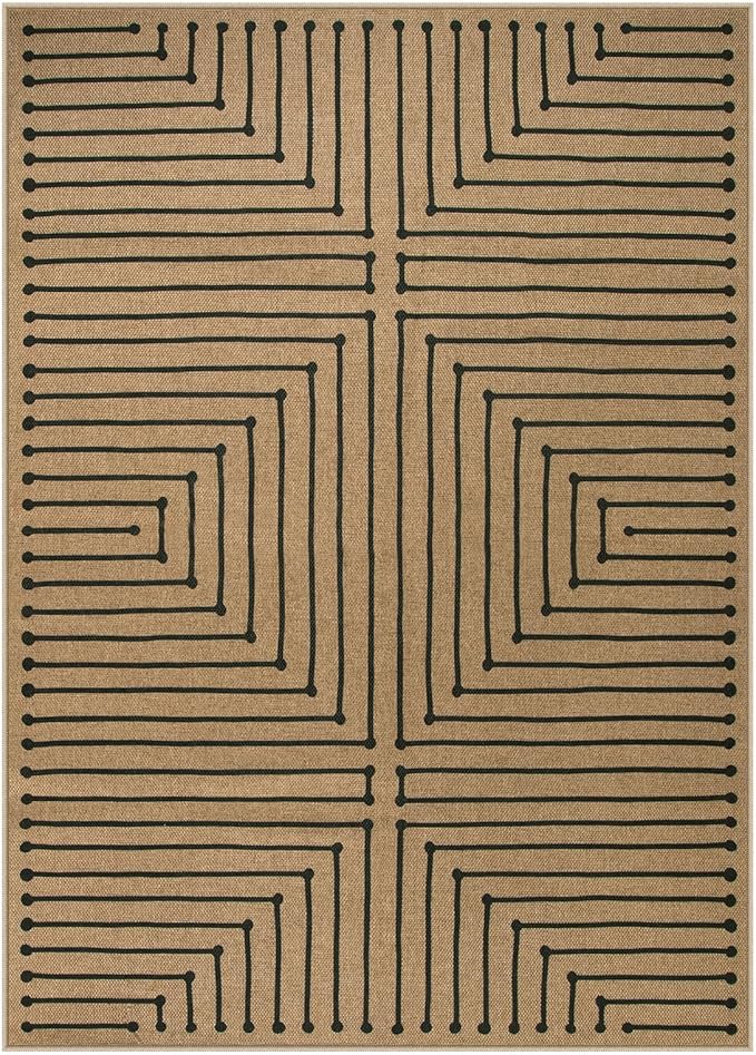 Lahome Neutral Geometric 5x7 Washable Rugs for Living Room Office, Black and Nature Outdoor Patio Rug Farmhouse Rhombus Non Slip Non Shedding Carpet for Classroom Balcony Dining Room