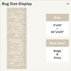 Runner Rug 3x10 Washable Non-Slip Hallway Runner Rugs for Kitchen Bathroom Laundry Room Beige Vintage Floor Carpet Runners for Hallways Entryway