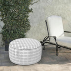 LVTXIII Indoor/Outdoor Extra Large Inflatable Ottoman Pouf D31 x H14 Inch, Round Footstool with Handle, Weather-Resistant Portable Furniture for Patio, Camping, Beach, Herringbone Black White