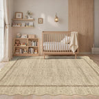 GarveeHome Scalloped Washable Rugs 8x10 Area Rugs for Living Room Modern Non Slip Throw Rugs Large Rug for Bedroom Low Pile Non Shedding Stain Resistant Carpet for Dining Room 8 ft x10 ft Jute