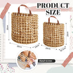 Chunful 2 Pcs Water Hyacinth Hanging Wicker Basket, Natural Wicker Decorative Baskets, Handmade Woven Storage Organizer for House Garden Wedding Wall Decorations, Large & Small Size(Classic Plaid)