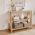 StorageWorks Scalloped Seagrass Baskets, Hand-woven Rattan Baskets with Built-in Handles, Cute Baby Basket for Nursery, Basket for Organizing and Decor, 15"L x 11"W x 6¾"H