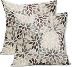 Burgundy Red Dahlia Throw Pillow Covers 24x24 Inch Rustic Rust Geometric Flower Decorative Square Pillow Cases Beige Tan Gray Floral Cushion Covers Farmhouse Home Decor For Sofa Couch Outdoor Set of 2
