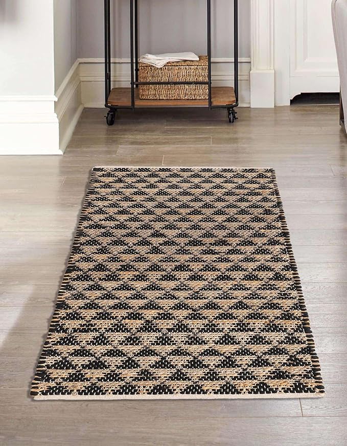 Unique Loom Chindi Jute Collection Area Rug (2' 2" x 6' 1" Runner, Black/ Natural)