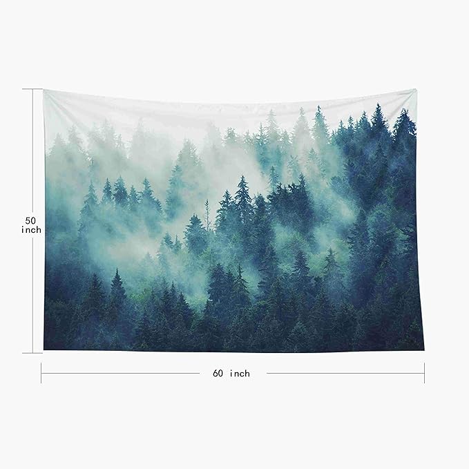 EMMTEEY Forest Tapestry Wall Art - Misty Pine Tree Landscape, 60X50 Inch Nature-Themed Decor for Living Room Bedroom Indoor Spaces