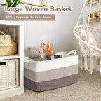 Goodpick Large Woven Storage Basket, 21.6"x14.9"x11.8", Blanket Storage for Bedroom and Living Room, Rectangle Rope Baskets for Storage, White Brown