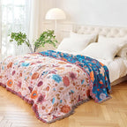 Boho Throw Blanket - 100% Cotton Ultra Soft Muslin Blanket, 50"x60" Lightweight Floral Butterfly Framhouse Bedding Spring Blanket for Bed, All Season Beige Bohemian Bedroom Home Decor Quilt