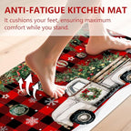 Christmas Rugs for Kitchen Floor, Red Buffalo Plaid Christmas Truck Mats for Kitchen Floor Rubber Non Slip, 2PCS Farmhouse XmasTree Kitchen Mat Cushioned for Room Doorway 15.7"×27.5" +15.7"×47"