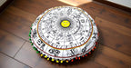 CRAFT KALA 22" Bohemian Floor Pillow Pouf Cover Mandala Boho Large Round Meditation Room Pillow Covers for Adults Seating Poufs Cushion Cover for Kids Playroom Yellow and White Zodiac
