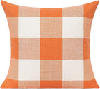 VAKADO Fall Outdoor Decor Throw Pillow Covers 18x18 Set of 2 Orange Buffalo Plaid Thanksgiving Front Porch Farmhouse Rustic Cushion Autumn Home Decorations for Couch Sofa Living Room