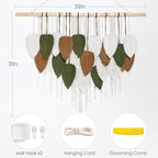 NYEONHRT Large Macrame Wall Hanging Handmade Boho Leaf and Feather Tapestry for Modern Home Decor Perfect Wall Art for Living Room Bedroom Nursery Apartment Backdrop 39x31 Inch (Brown green)