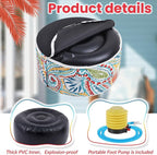Juexica 2 Pack Outdoor/Indoor Inflatable Ottoman 21 x 9 Inch Paisley All Weather Round Footrest Stool with Handle Water Repellent Portable Footstool Pouf for Patio Garden Camping Home Deck Travel