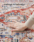 AMADA HOMEFURNISHING 9x12 Washable Area Rug, Low-Profile Large Area Rug with Non-Slip Backing & Durable Edge Binding, Vintage Large Rugs for Living Room, Bedroom & Dinning Room